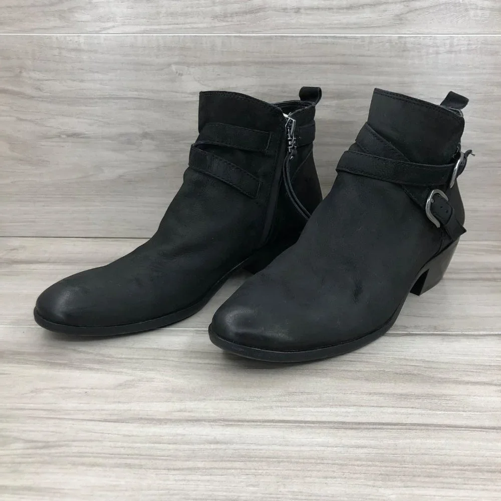 Sam Edelman Ankle Boots Women's 7.5 Parlie Soft Leather Distressed Toe Zip Booti